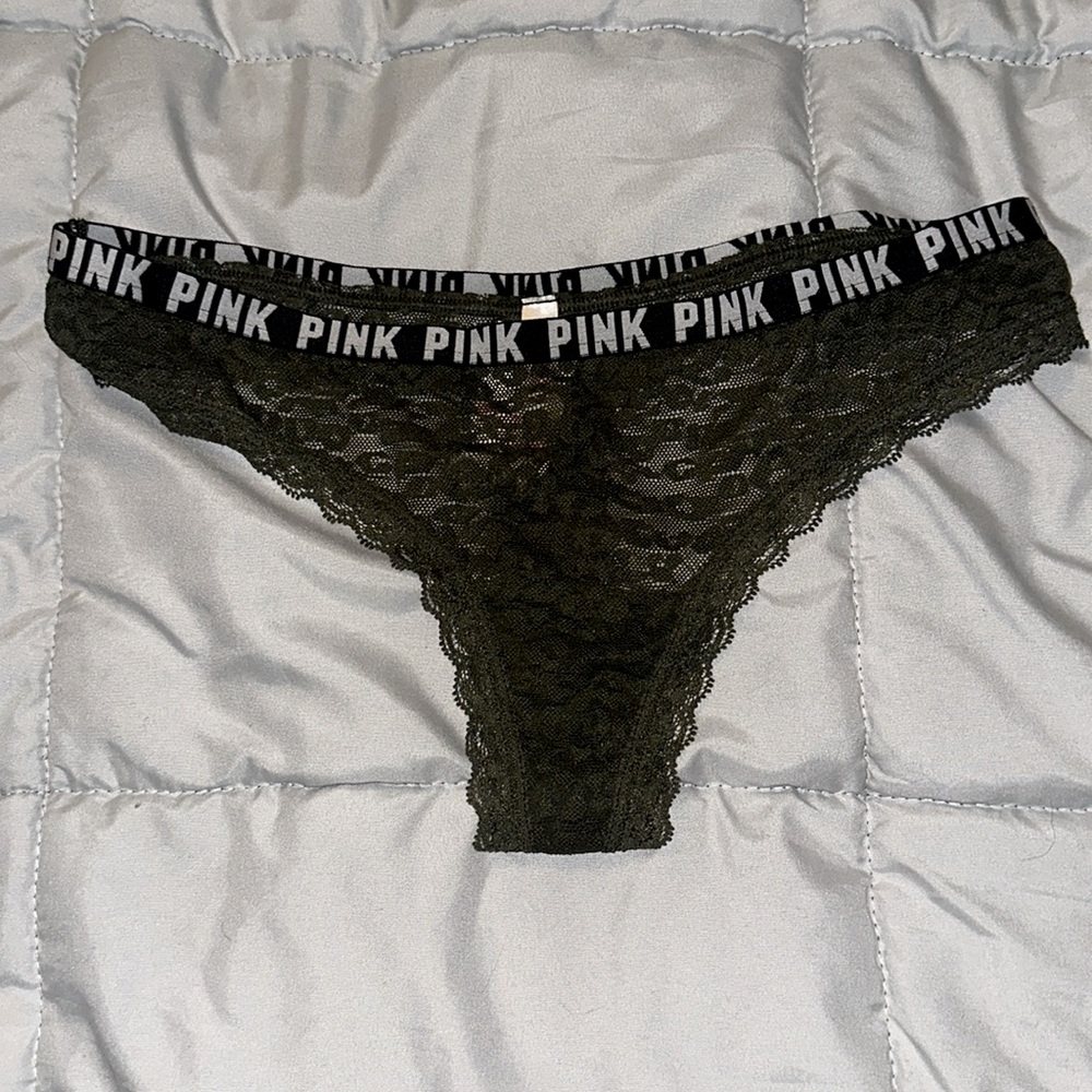 PINK Leopard lace Olive Green Thong